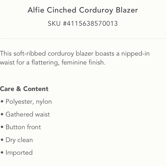 Anthropologie Current Air Alfie Cinched Corduroy Blazer - Picture 3 of 3